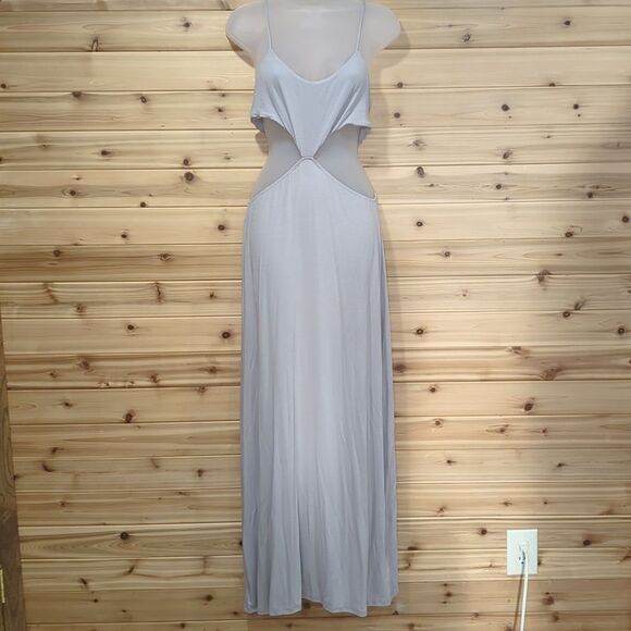 Free People Beach Dress Womens Medium Gray Piper Midi Cutouts Boho - Picture 1 of 8